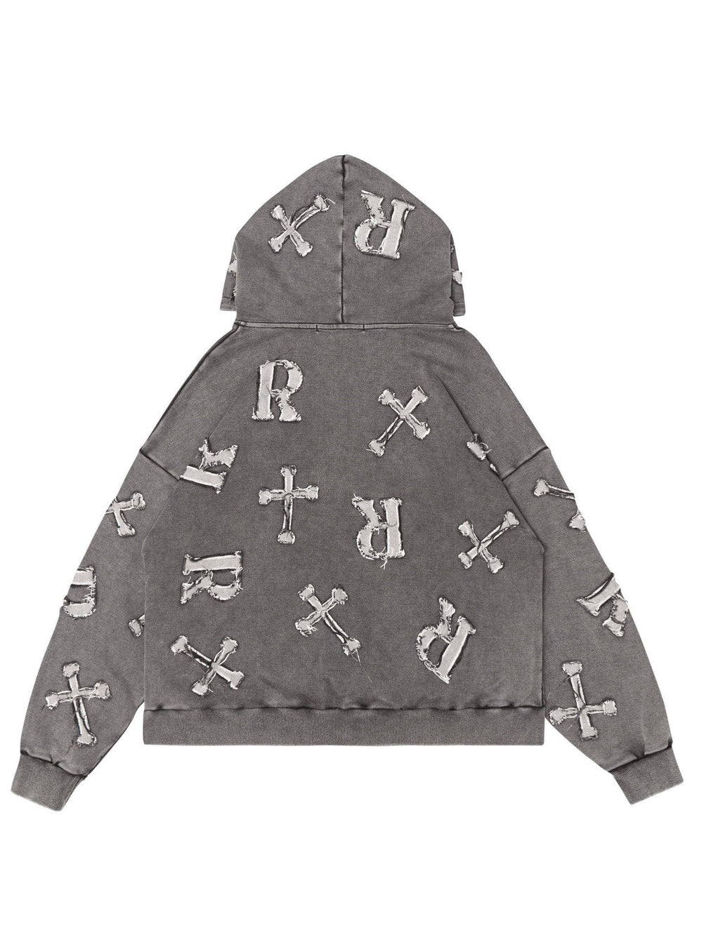 Frayed Cross & Letter Patch Hoodie