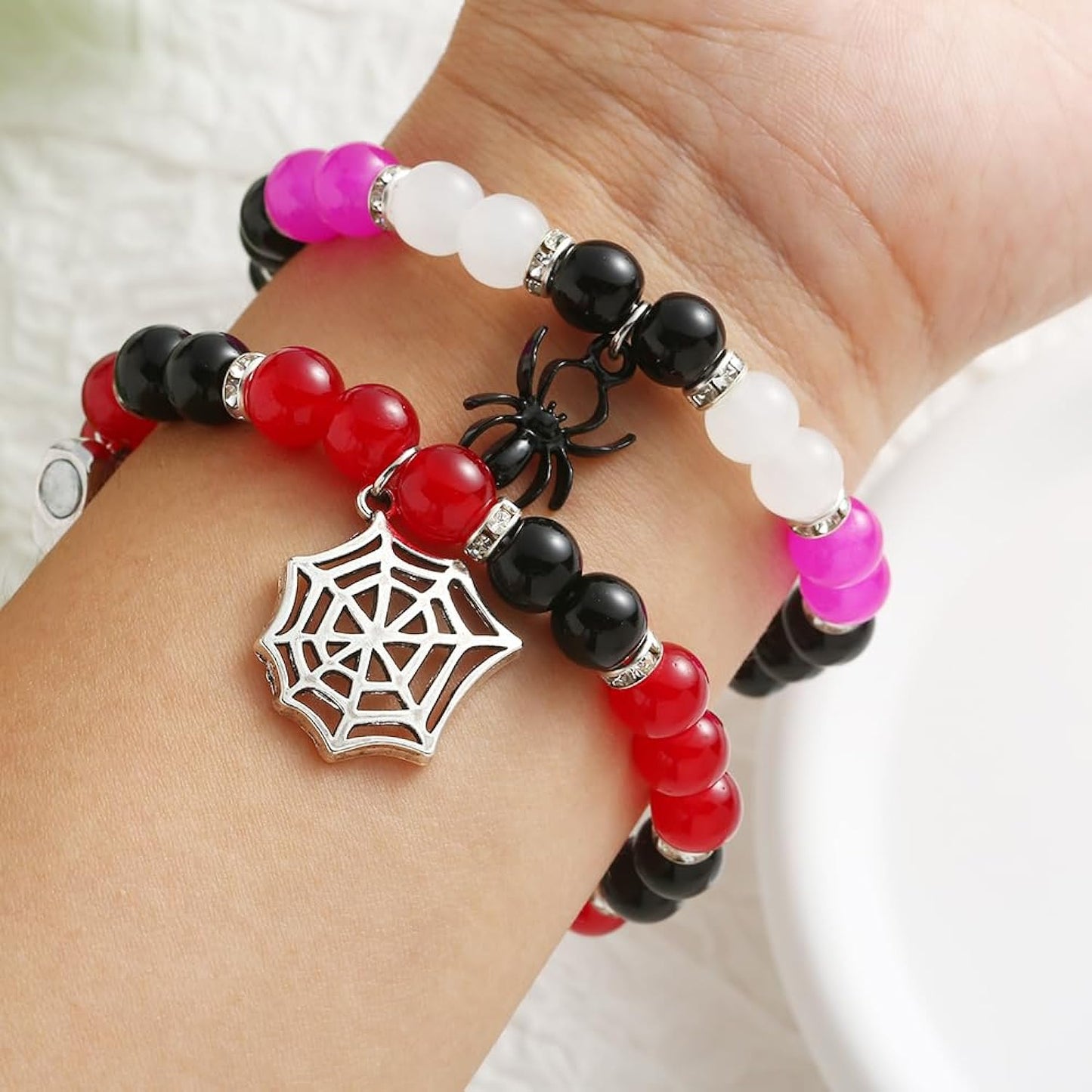 Gwen & Spidey Web Magnetic Beaded Couples Bracelets-Luxandluxy