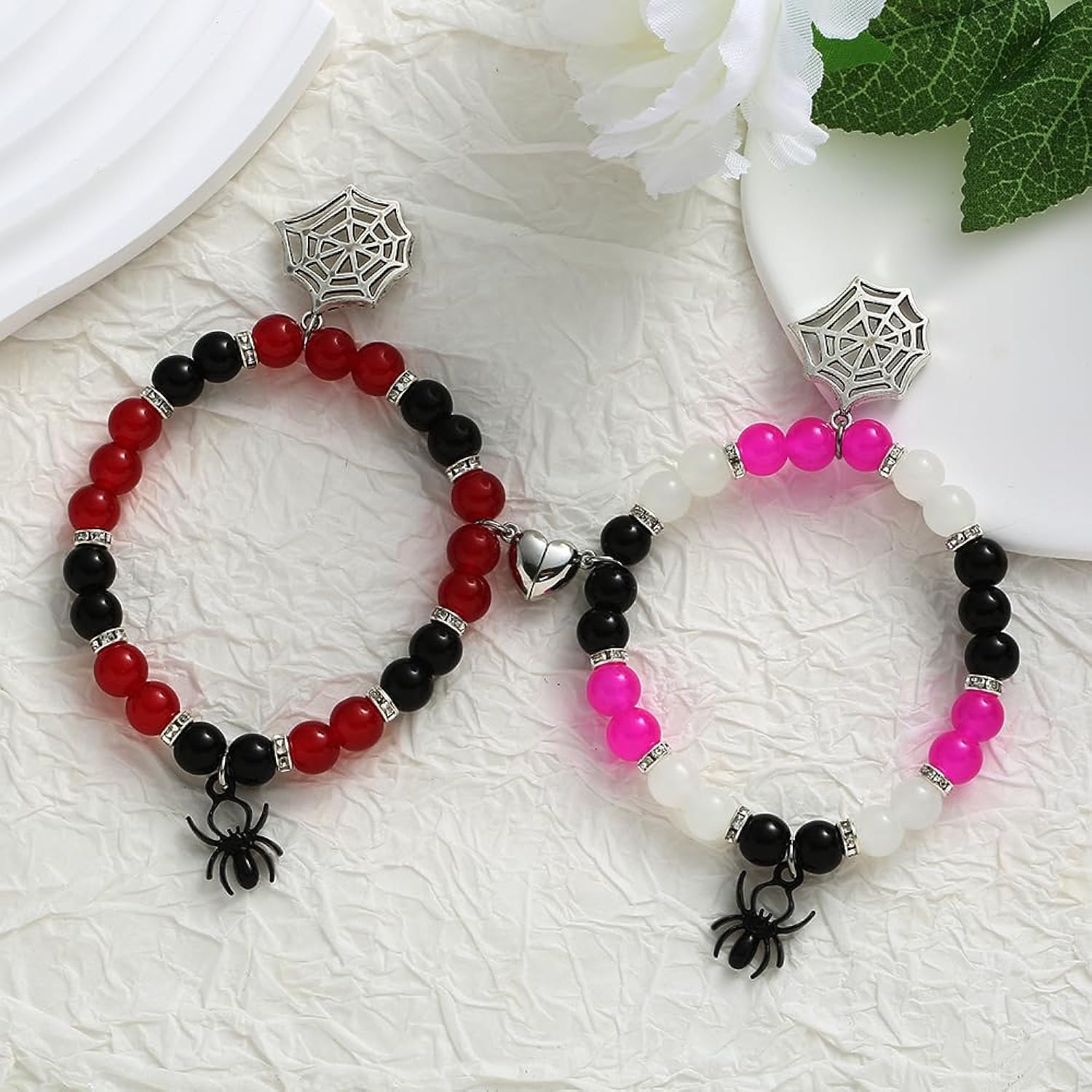 Gwen & Spidey Web Magnetic Beaded Couples Bracelets-Luxandluxy