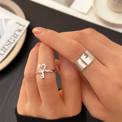 Heart Key Lock Couple Ring Set-Luxandluxy