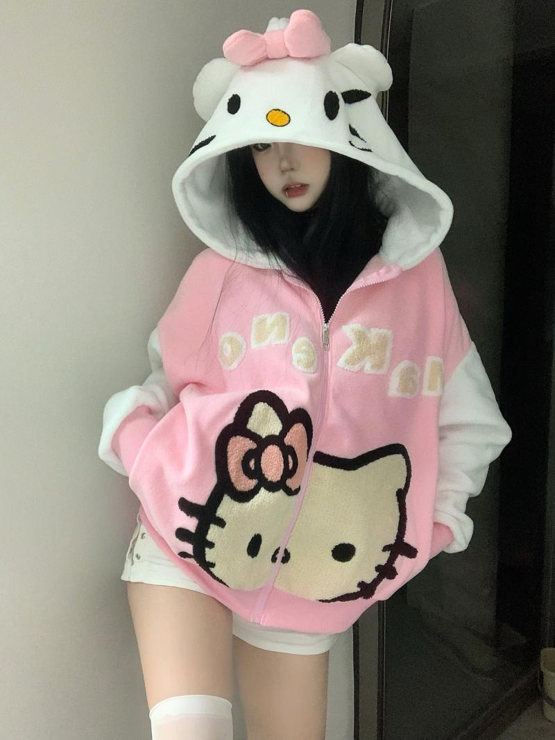 Hello Kitty Oversized Fleece Hoodie-Luxandluxy