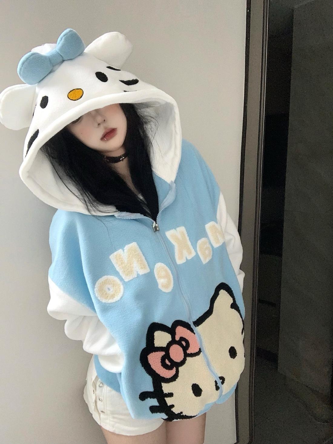 Hello Kitty Oversized Fleece Hoodie-Luxandluxy