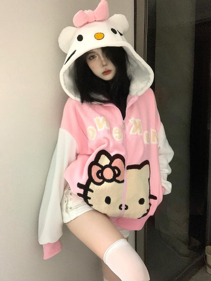 Hello Kitty Oversized Fleece Hoodie-Luxandluxy