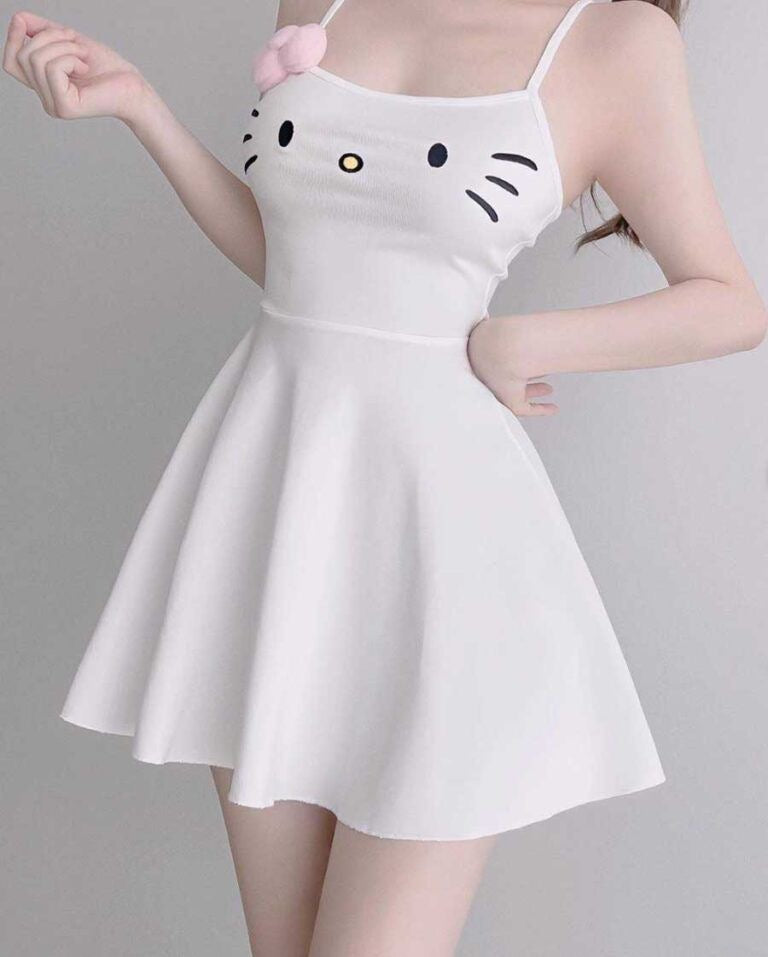 White Hello Kitty Bow Sleeveless Mini Dress