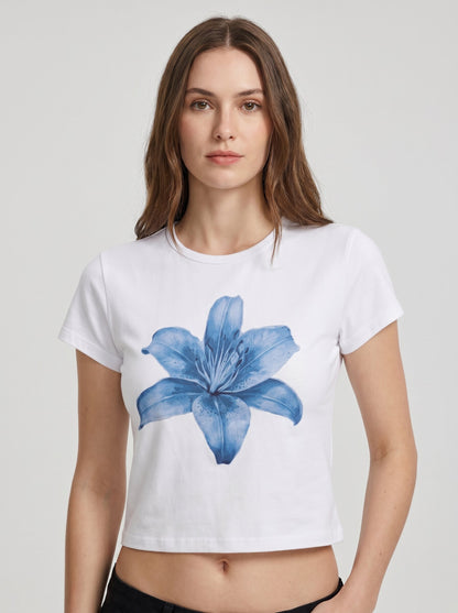 Blue Lily Graphic Crop Tee