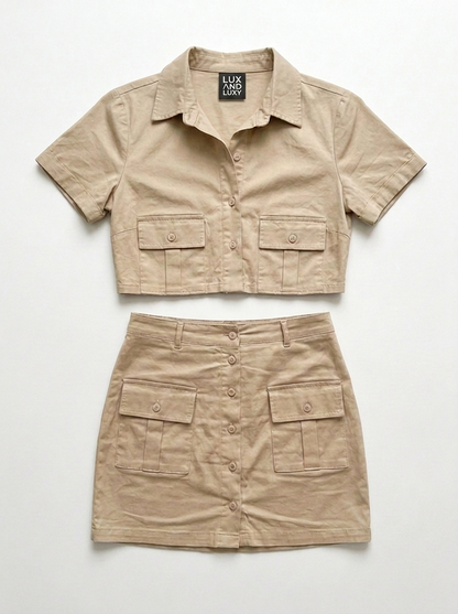 Double Pocket Cargo 2pcs Mini Skirt Set