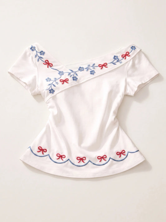 Rosy Bow Bardot Blouse