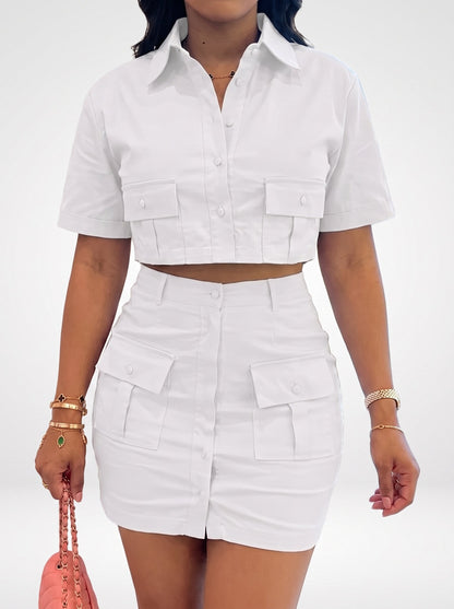 Double Pocket Cargo 2pcs Mini Skirt Set