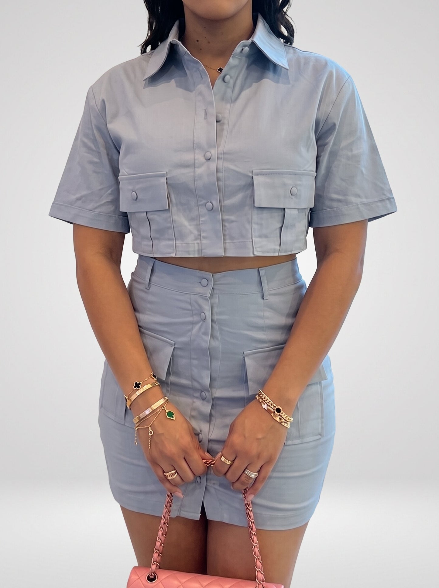Double Pocket Cargo 2pcs Mini Skirt Set