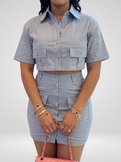 Double Pocket Cargo 2pcs Mini Skirt Set