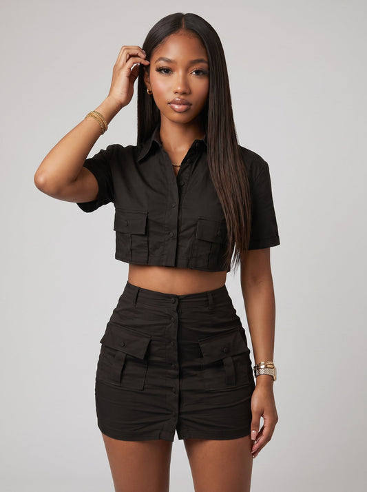 Double Pocket Cargo 2pcs Mini Skirt Set