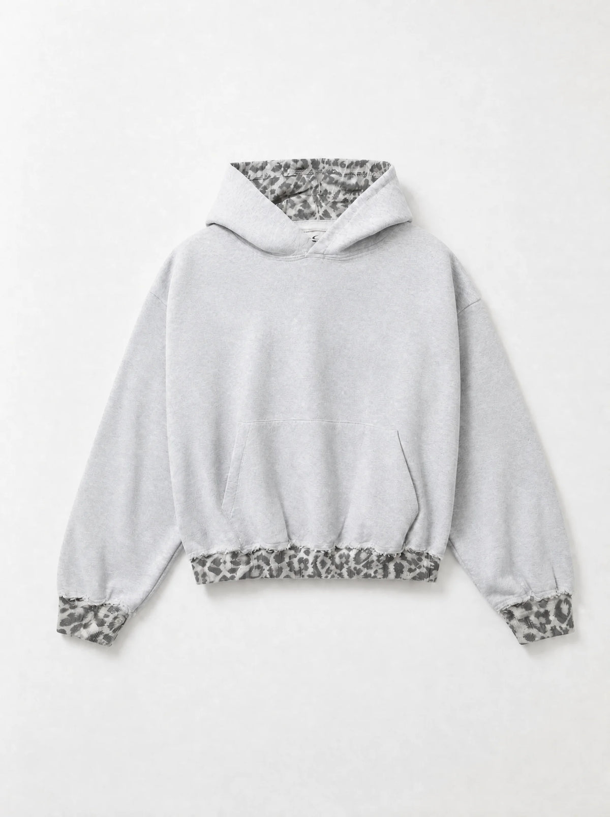 Leopard Print Trim Cropped Hoodie