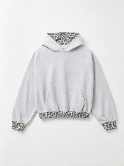 Leopard Print Trim Cropped Hoodie