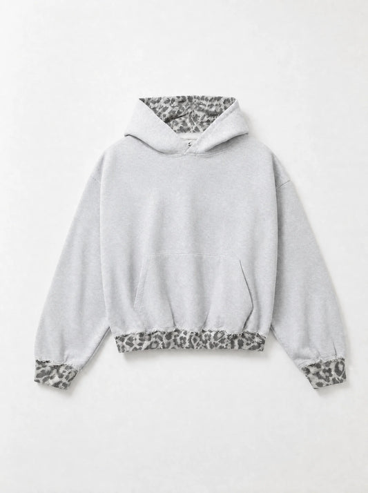 Leopard Print Trim Cropped Hoodie