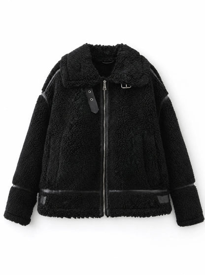 Faux Fur Biker Zipper Jacket