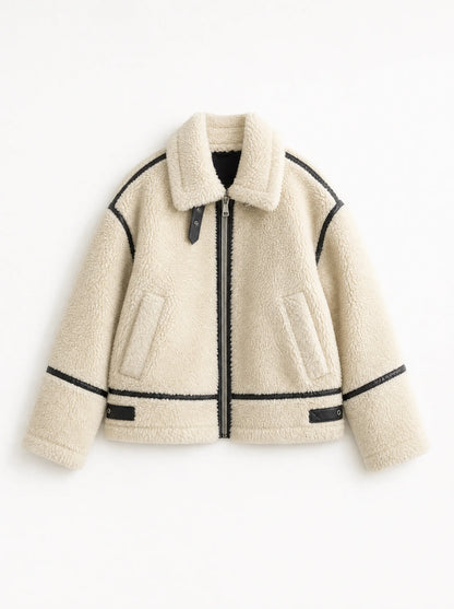 Faux Fur Biker Zipper Jacket