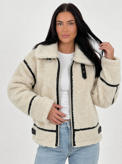 Faux Fur Biker Zipper Jacket