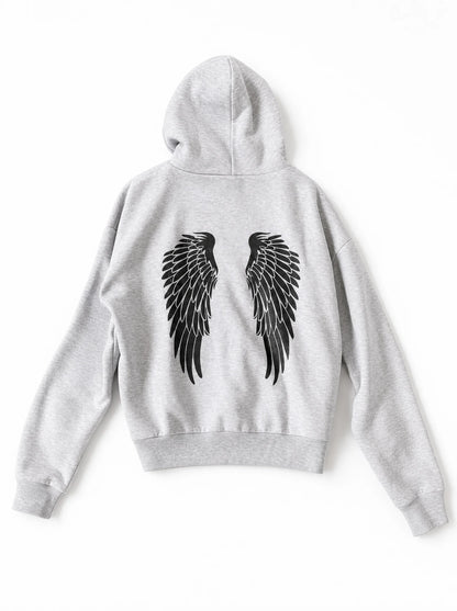 Grey Angel Wings Graphic Hoodie