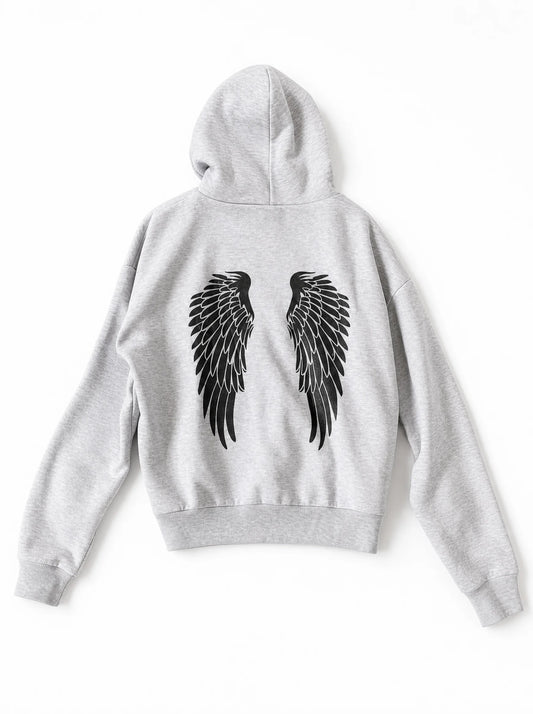 Grey Angel Wings Graphic Hoodie