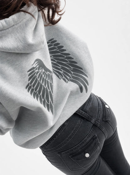 Grey Angel Wings Graphic Hoodie