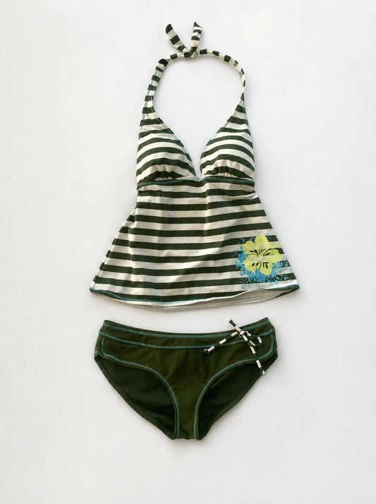 Island Bloom Halter Stripe Tankini Set