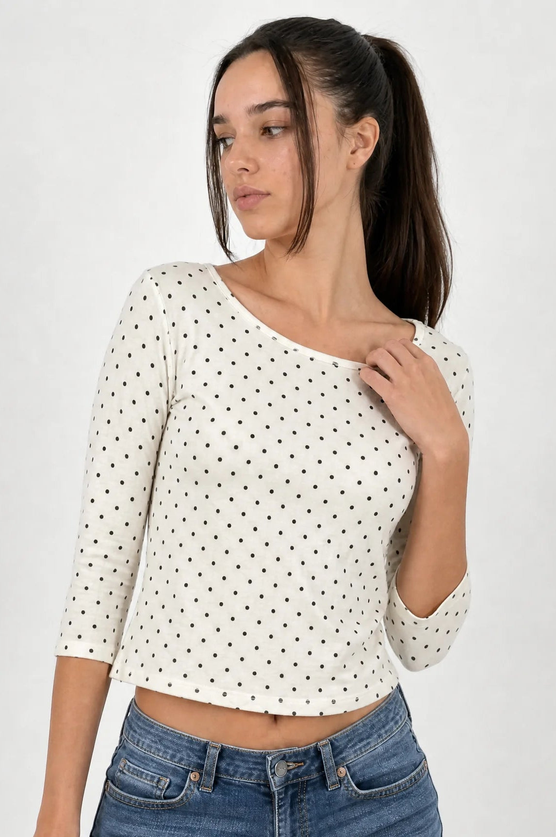 Mid Sleeve Polka Dot Blouse