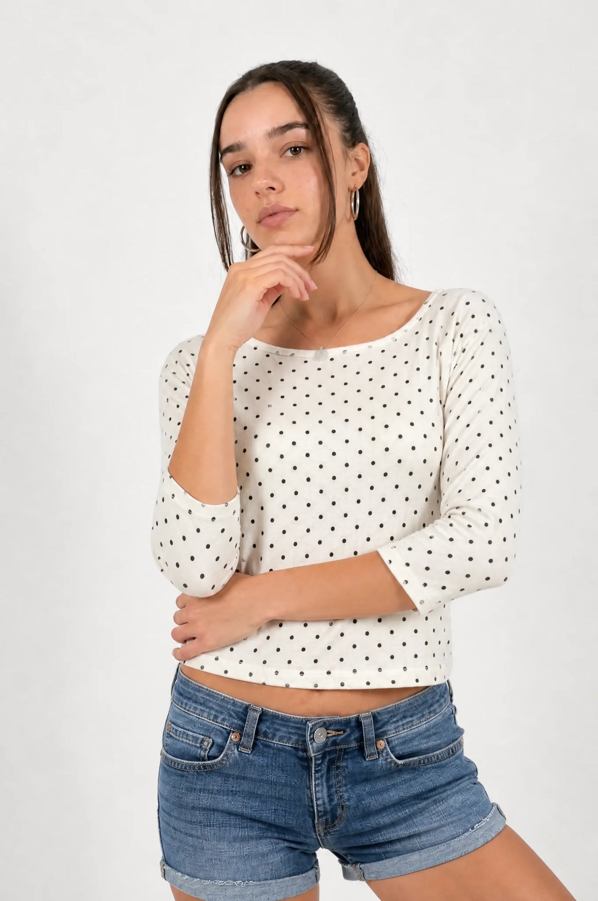Mid Sleeve Polka Dot Blouse