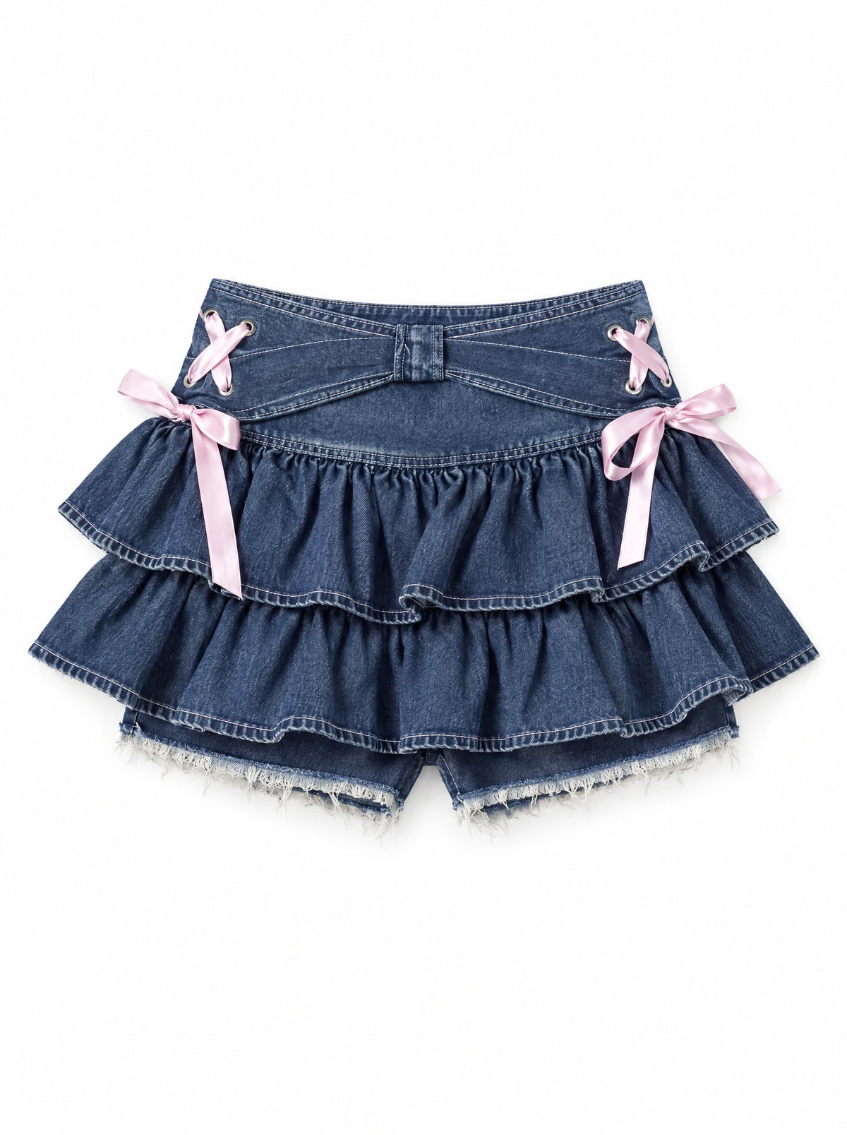 Ribbon Coquette Tiered Denim Skorts