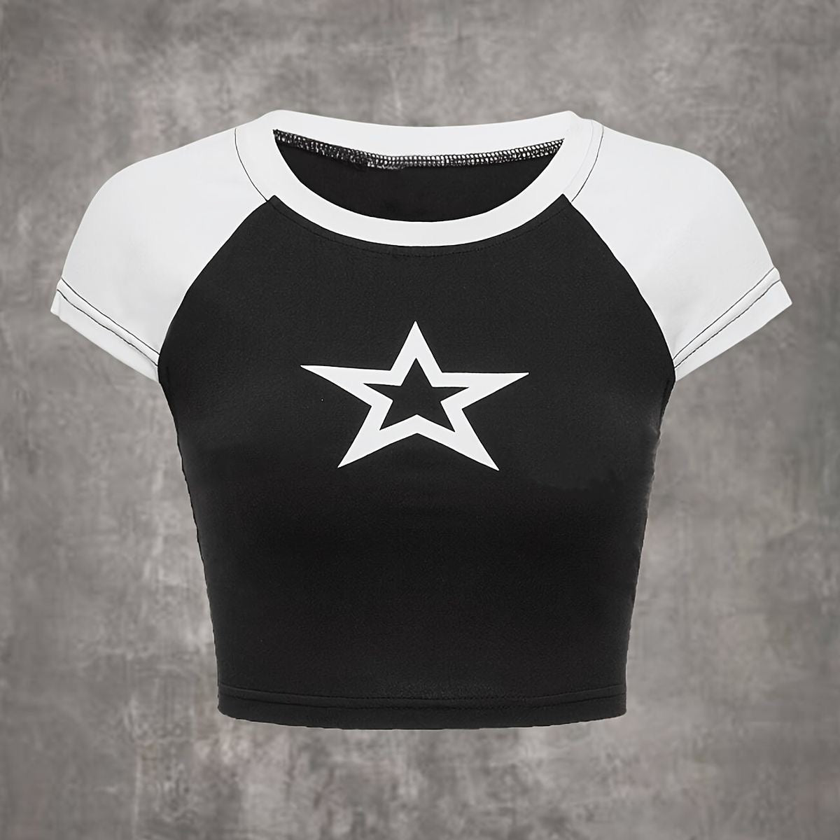 Hollow Star Print Crop T-Shirt-Luxandluxy