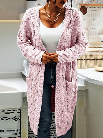 Hooded Twist Knit Pocket Cardigan-Luxandluxy