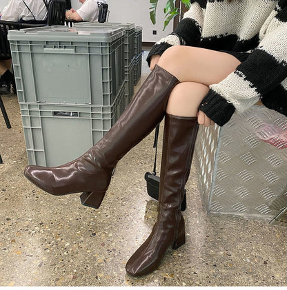 Knee High Square Leather Boots