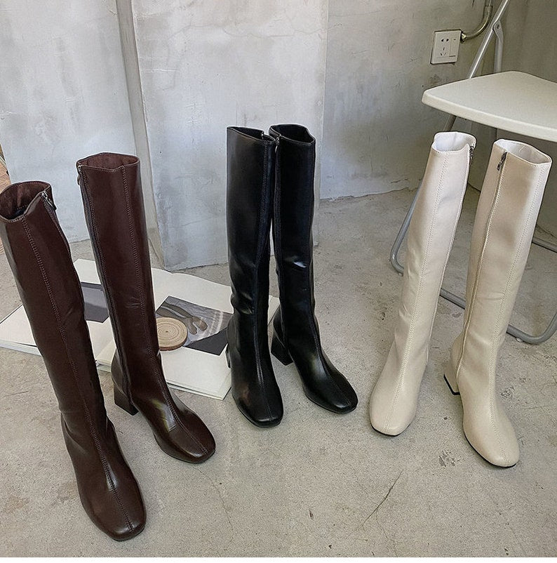 Knee High Square Leather Boots