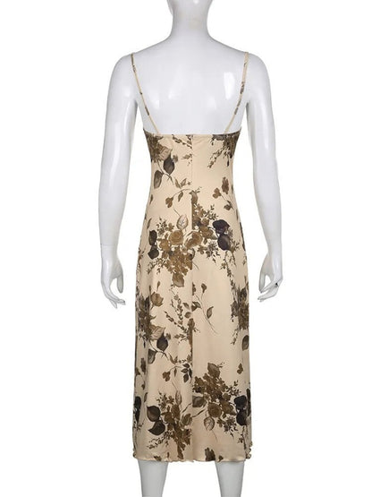Vintage Floral Print Maxi Dress