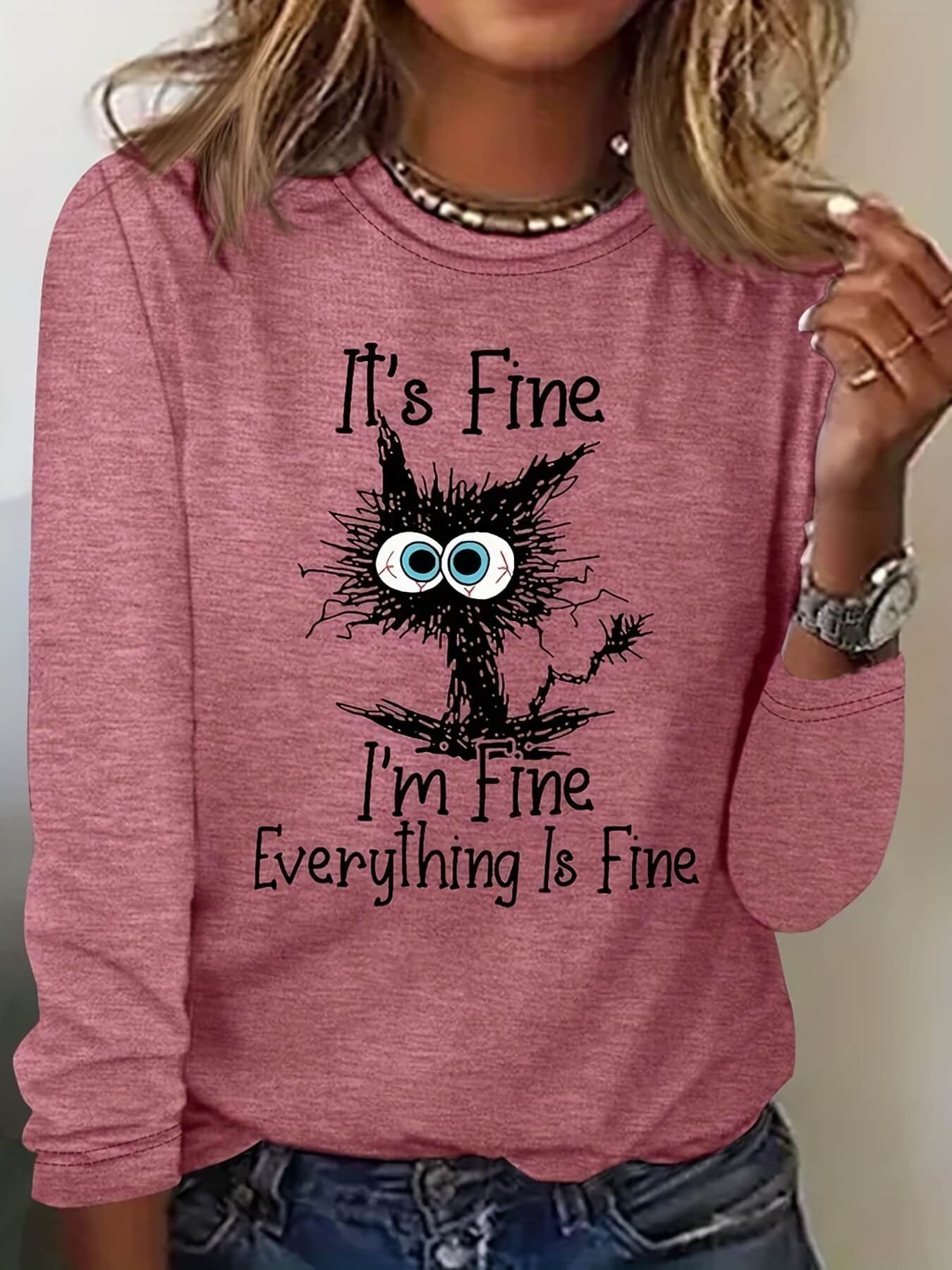 It's Fine I'm Fine Long Sleeve Shirt-Luxandluxy