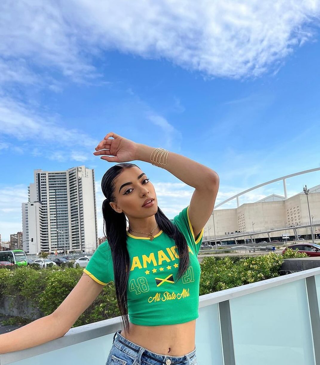 'Jamaica' '48' '21' Crew Neck Crop Top-Luxandluxy