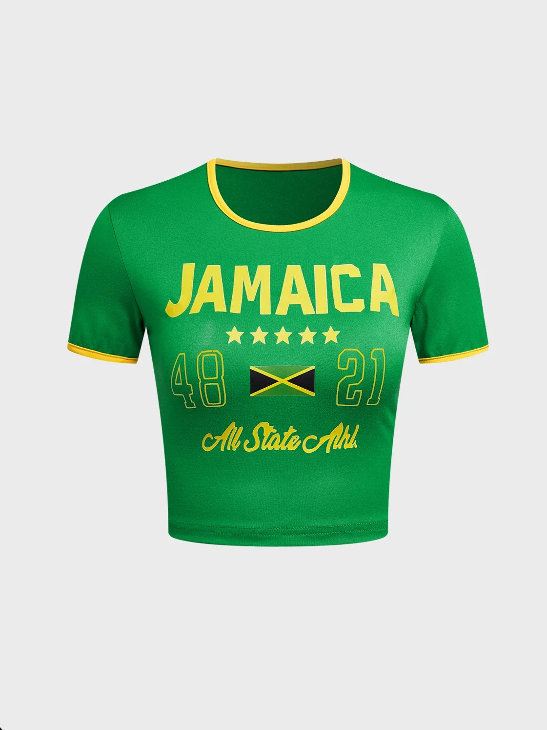 'Jamaica' '48' '21' Crew Neck Crop Top-Luxandluxy