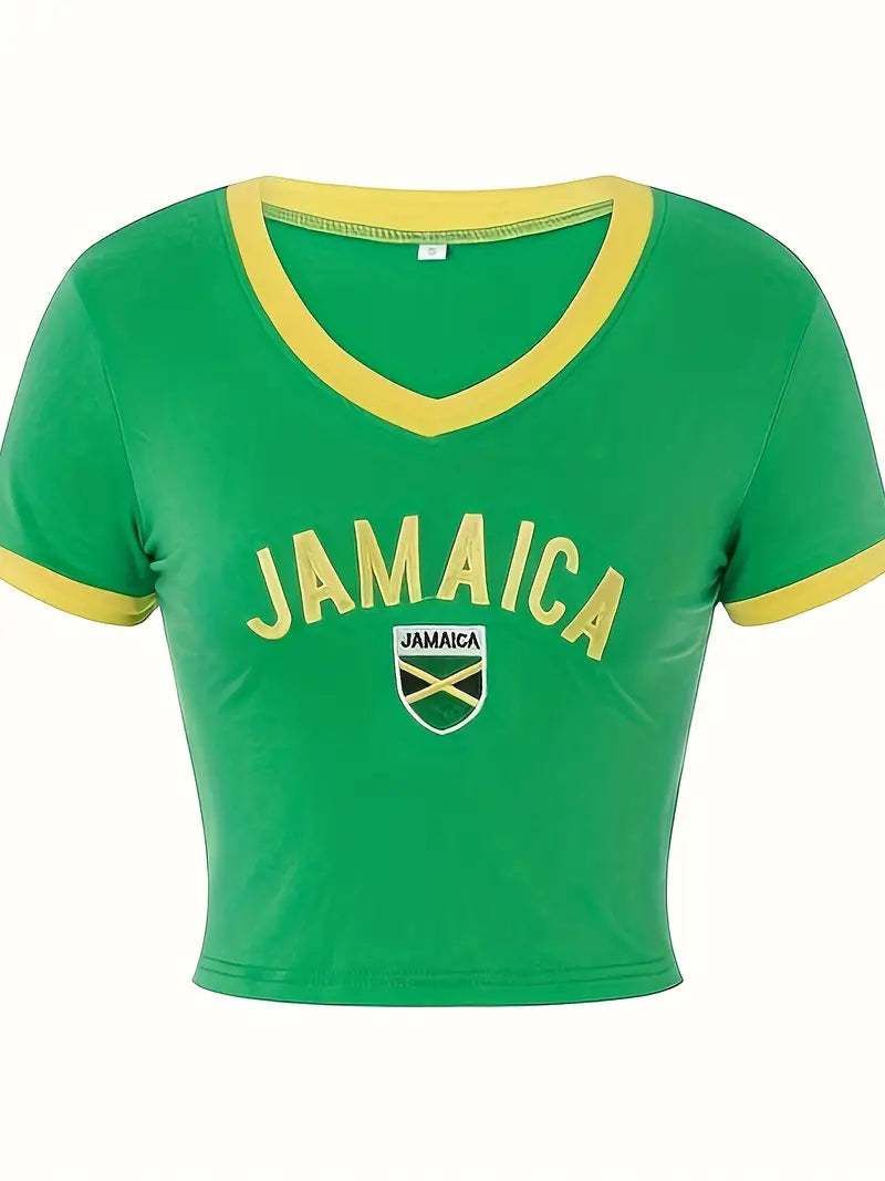 'Jamaica' V-Neck Crop Top-Luxandluxy