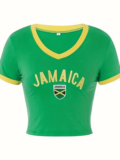 'Jamaica' V-Neck Crop Top-Luxandluxy