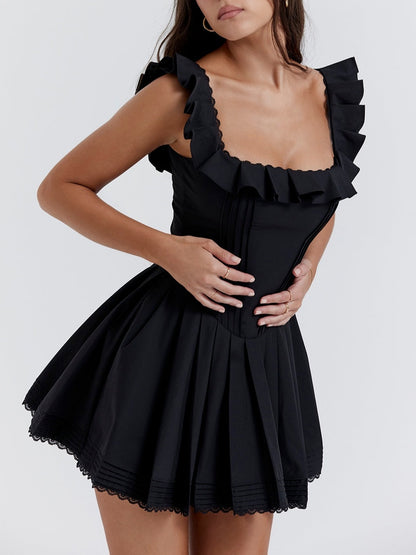 Jemima Black Pin Tuck Pleated Dress-Luxandluxy