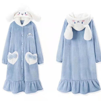 Kawaii Cartoon Fleece Nightgowns-Luxandluxy