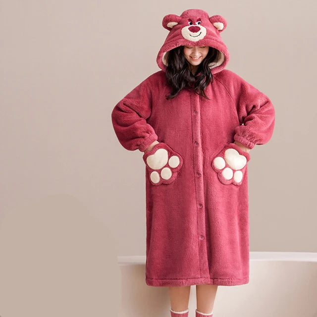 Kawaii Cartoon Fleece Nightgowns-Luxandluxy