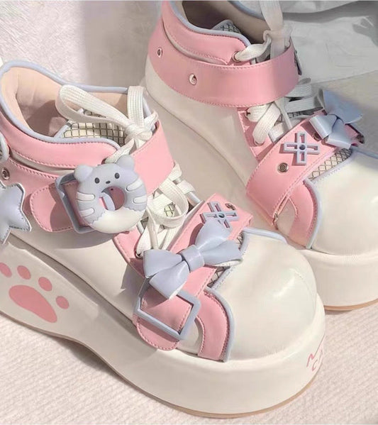 Kawaii Paw Bow Platform Sneakers-Luxandluxy