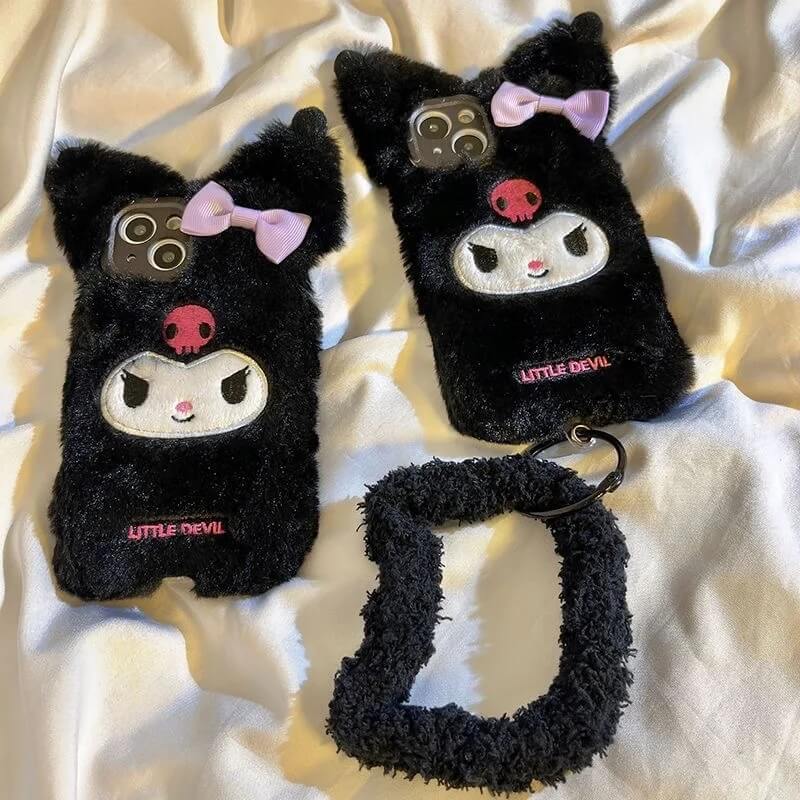 Kuromi Fur iPhone Case with wrist strap-Luxandluxy