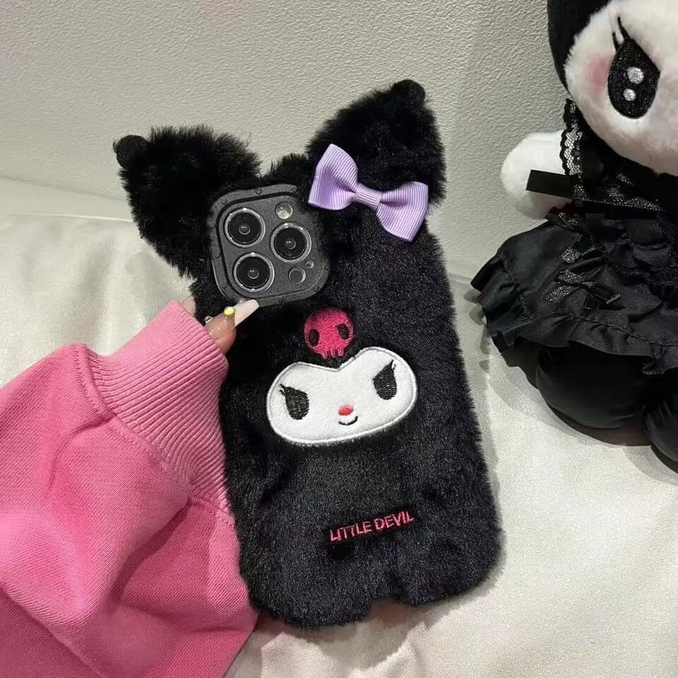 Kuromi Fur iPhone Case with wrist strap-Luxandluxy