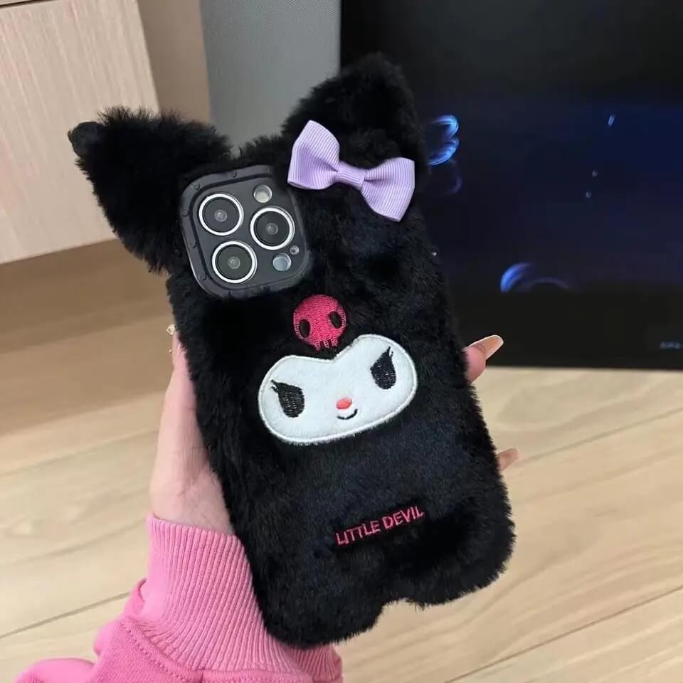 Kuromi Fur iPhone Case with wrist strap-Luxandluxy