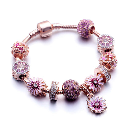 Lily Flower Rose Gold Charm Bracelet-Luxandluxy