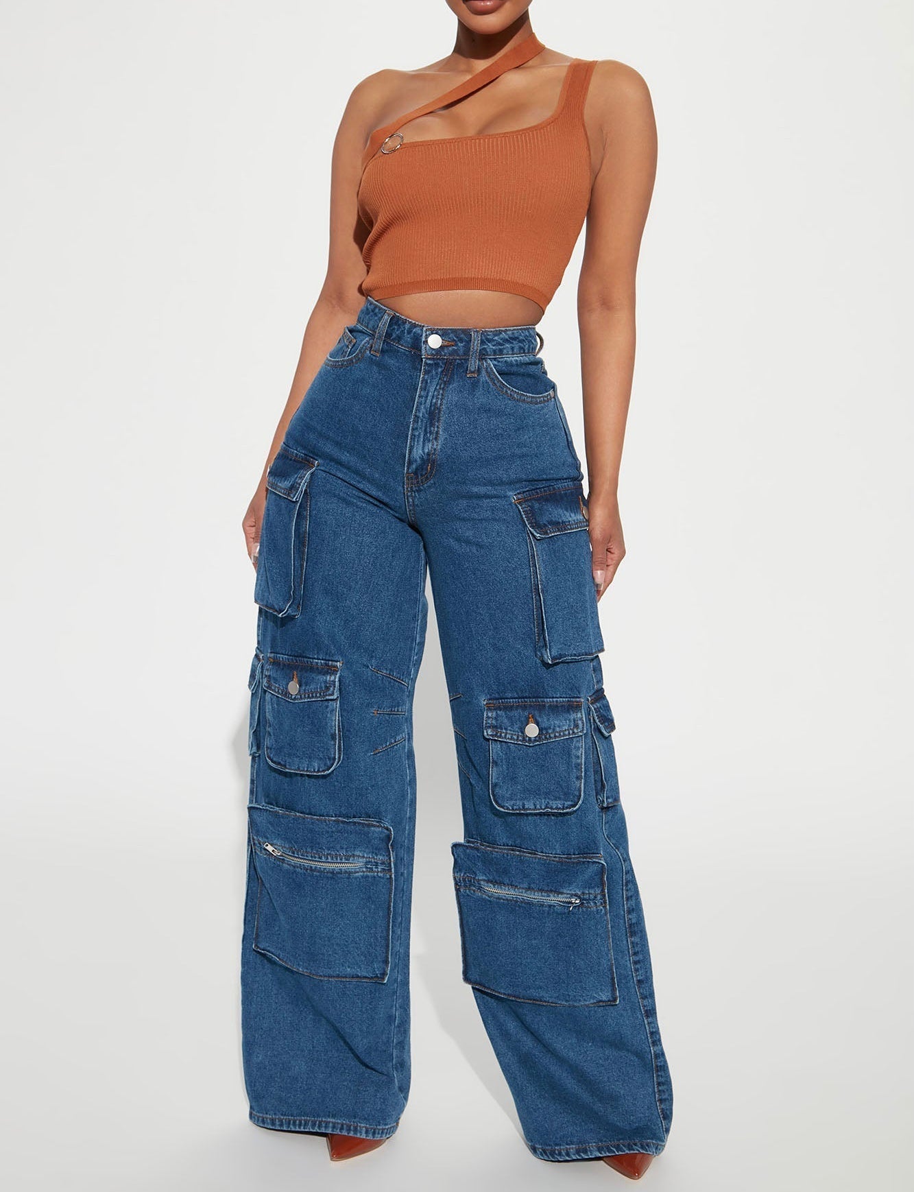 Lily High Rise Cargo Jeans-Luxandluxy