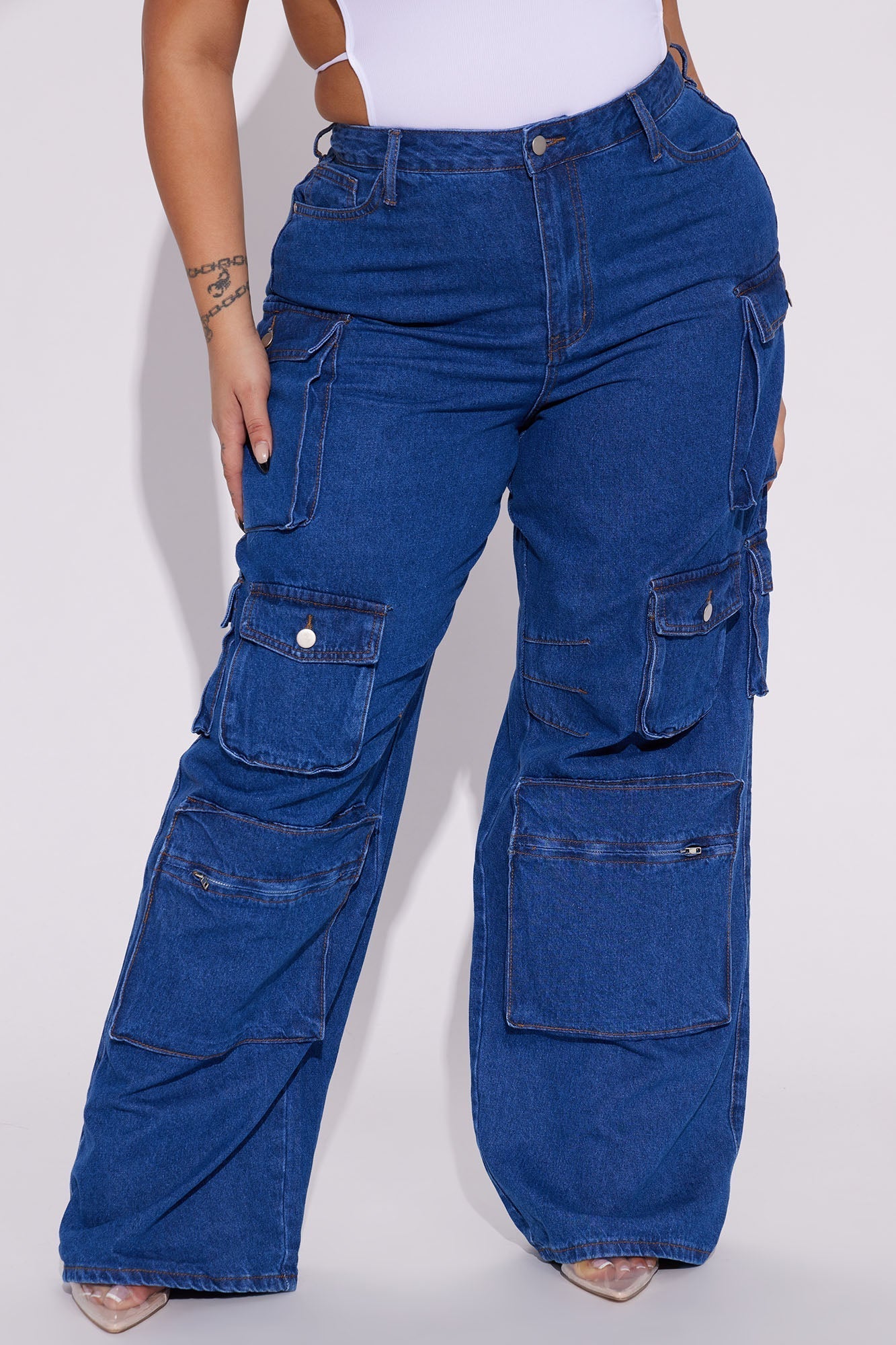 Lily High Rise Cargo Jeans-Luxandluxy