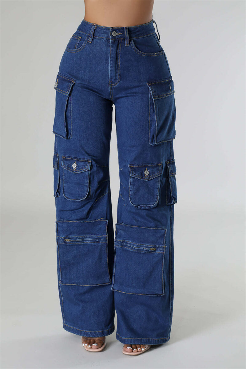 Lily High Rise Cargo Jeans-Luxandluxy