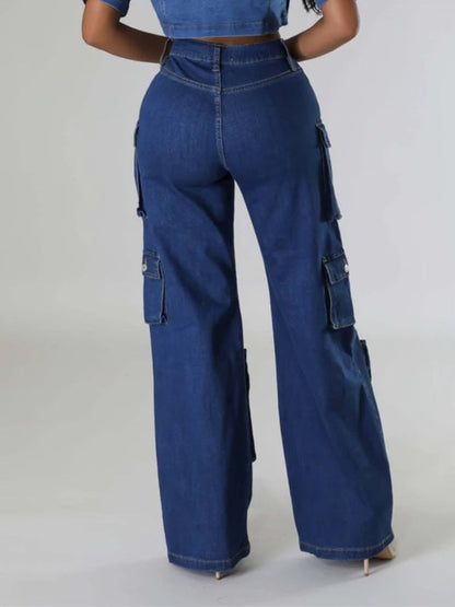 Lily High Rise Cargo Jeans-Luxandluxy